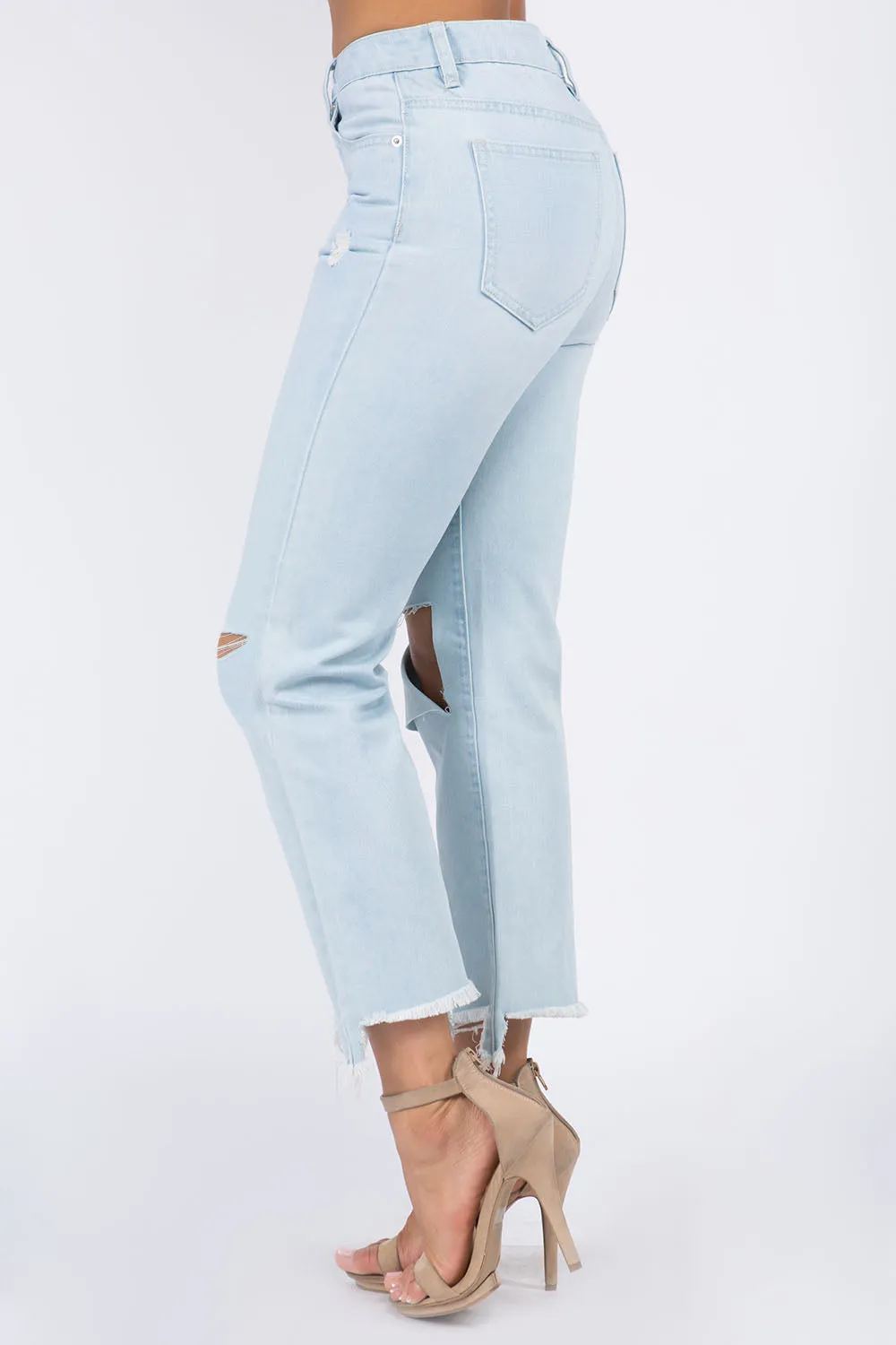 American Bazi High Waist Distressed Raw Hem Jeans for Women