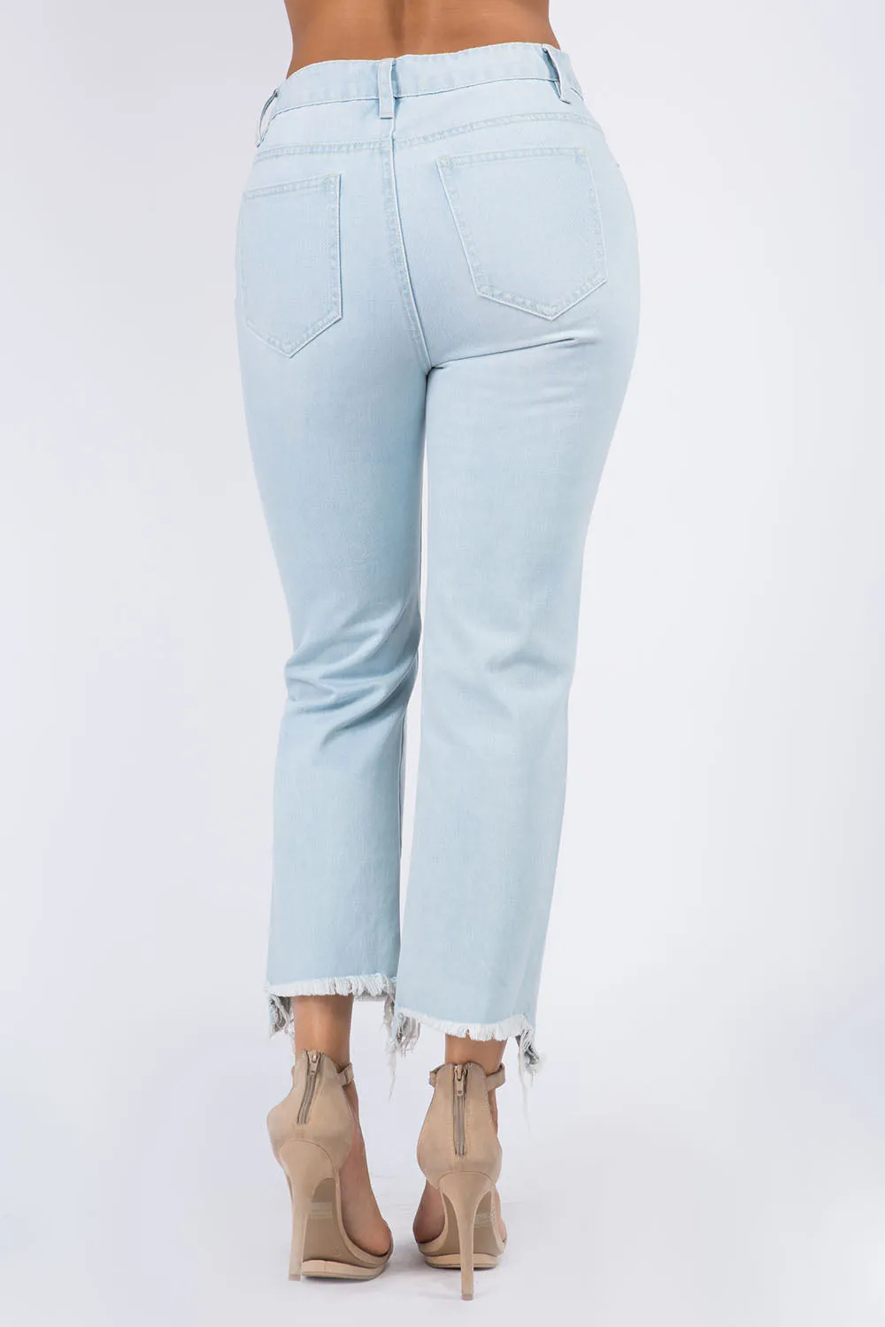 American Bazi High Waist Distressed Raw Hem Jeans for Women