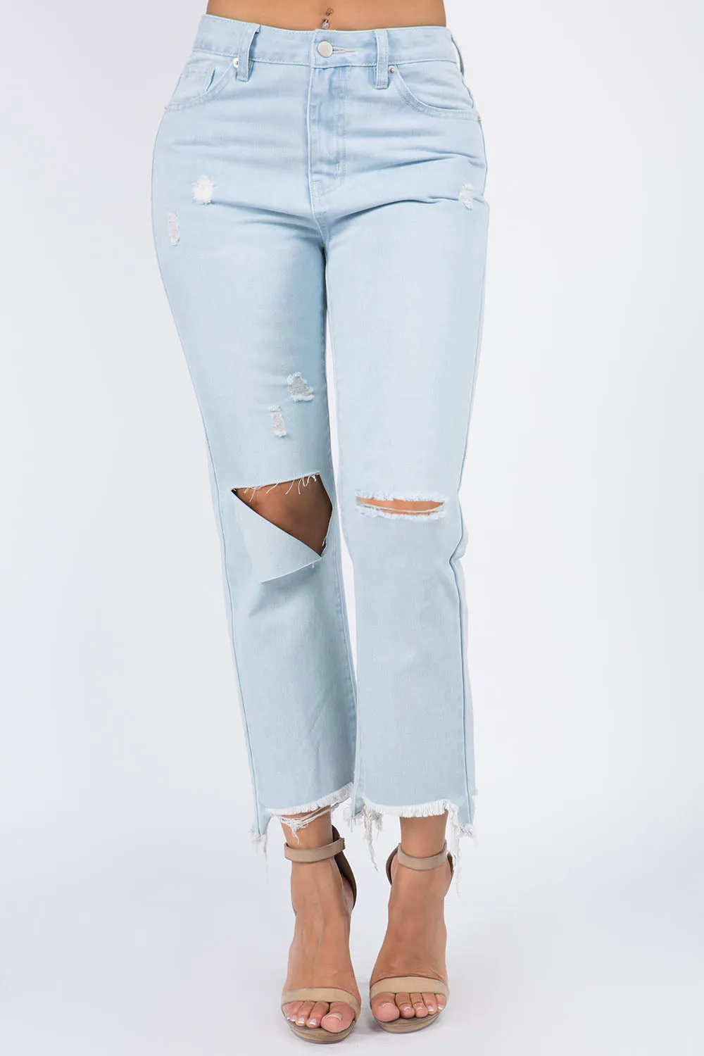 American Bazi High Waist Distressed Raw Hem Jeans for Women