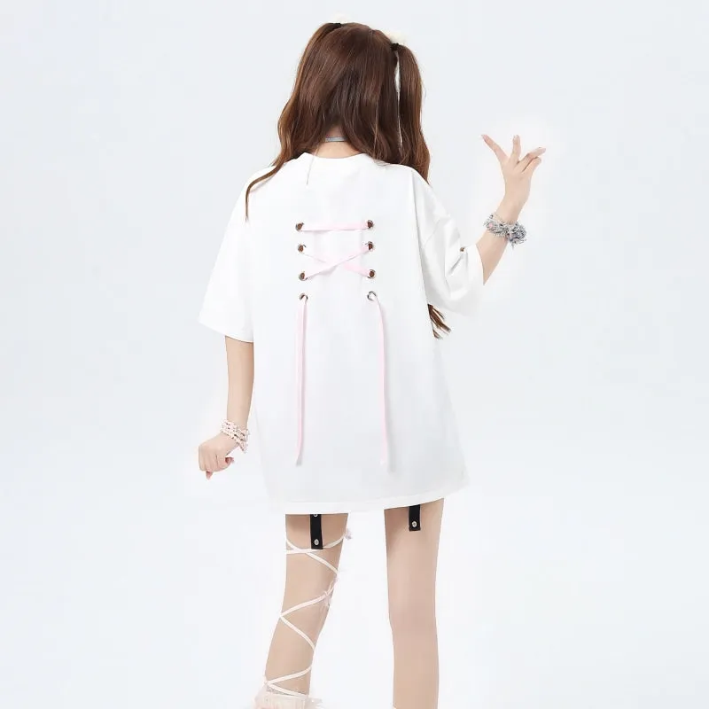American Sweet Cool Girl Style Butterfly Patch Loose T-shirt