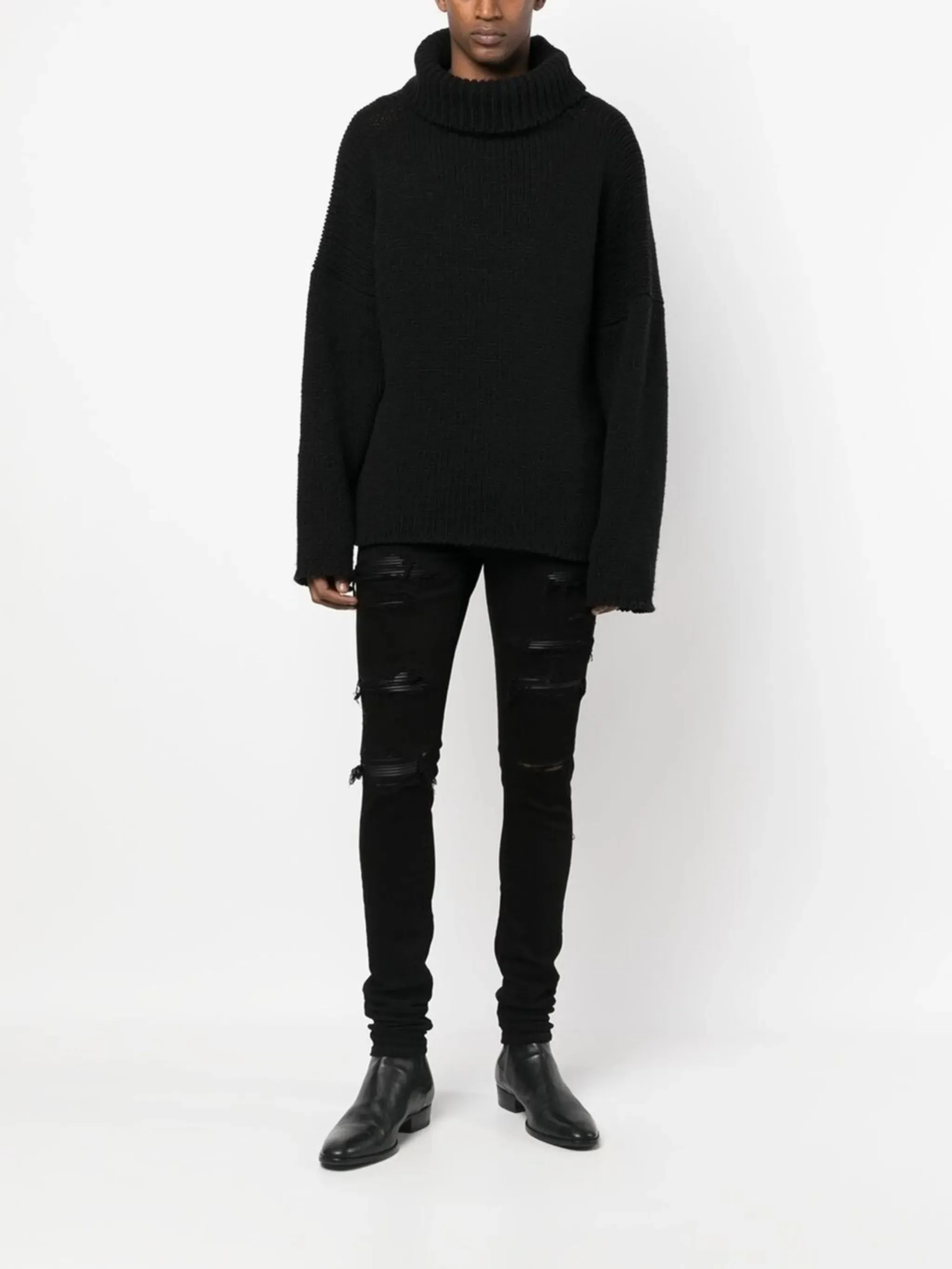 Amiri Leather Thrasher Ripped Jeans in Black