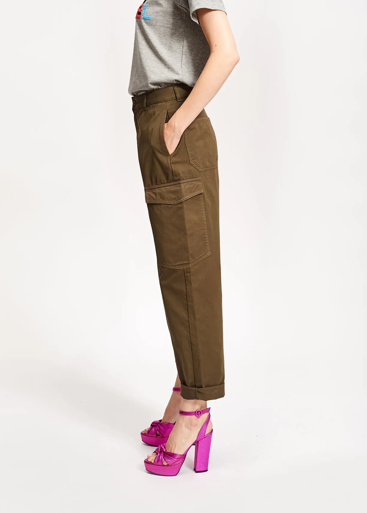 Army green cotton cargo pants