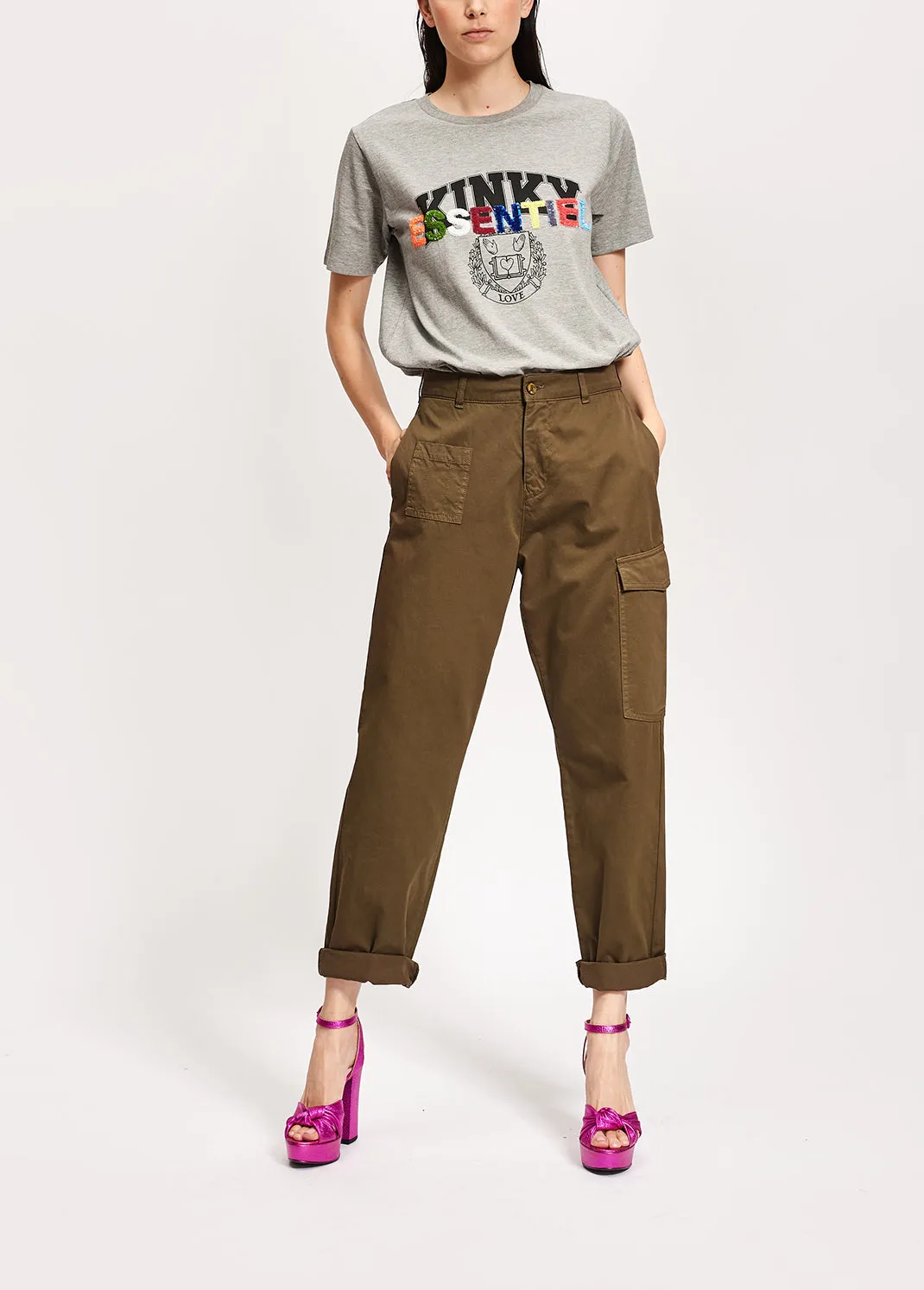 Army green cotton cargo pants