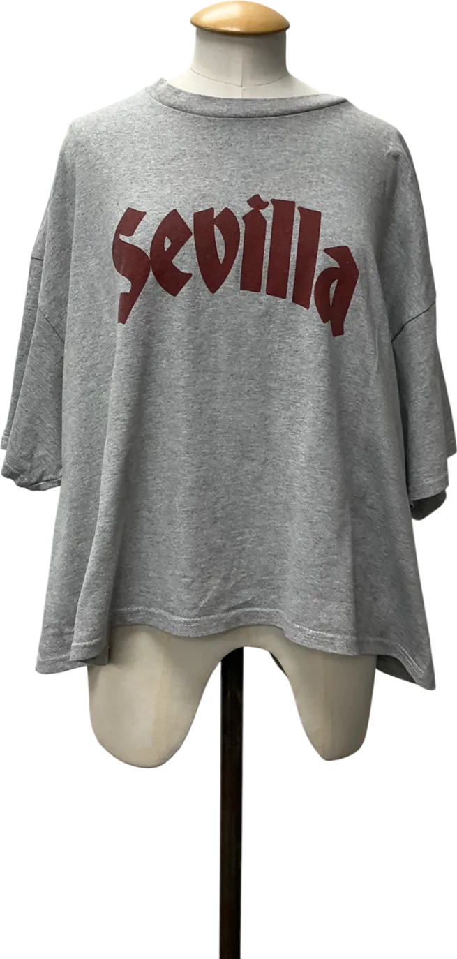ASOS Cropped Oversized T-shirt With Sevilla Front Print In Grey Marl UK L