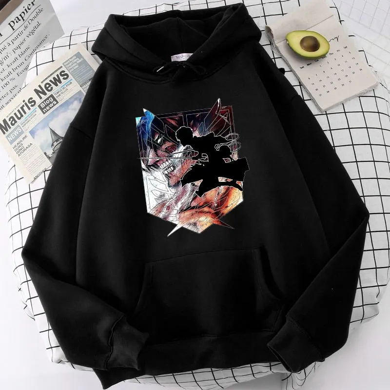 Attack on Titan Hoodies Eren Yeager Anime Print Hoodie Long Sleeve Loose Hip Hop Sweatshirt Men Streetwear Oversized Hoody Tops