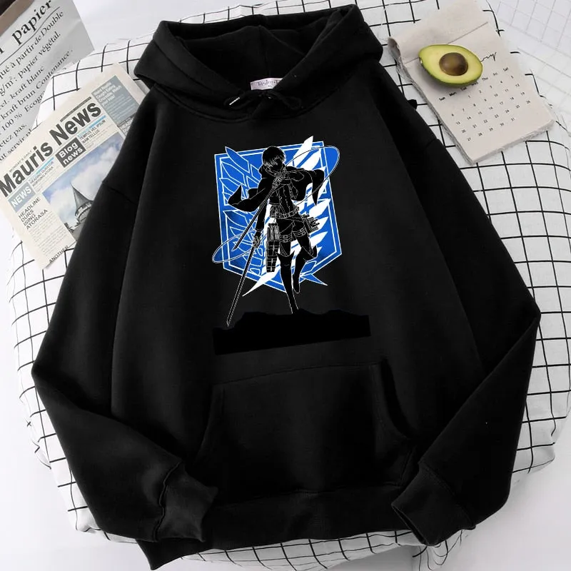 Attack on Titan Hoodies Eren Yeager Anime Print Hoodie Long Sleeve Loose Hip Hop Sweatshirt Men Streetwear Oversized Hoody Tops