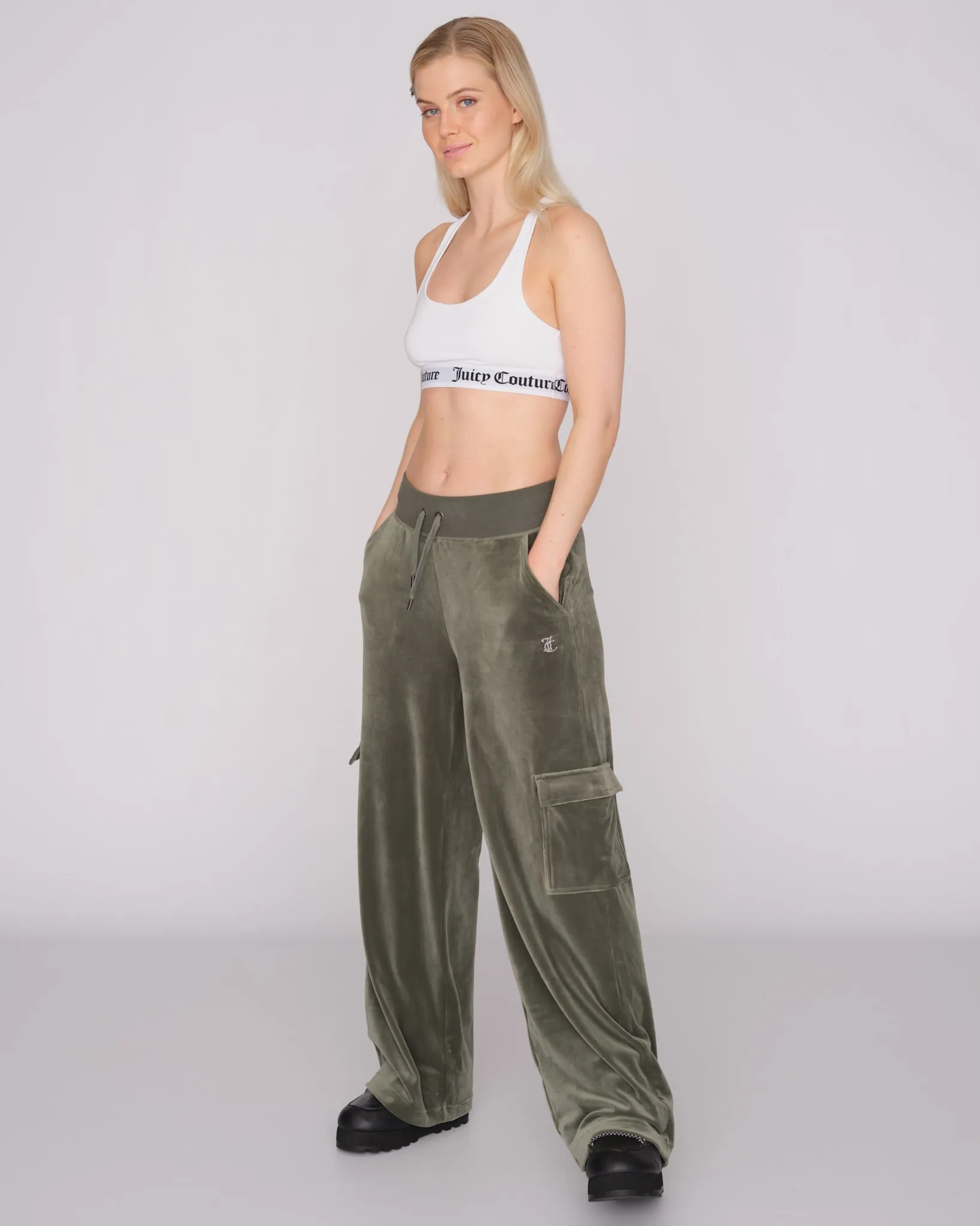 Audrey Cargo Classic Velour Trouser Thyme