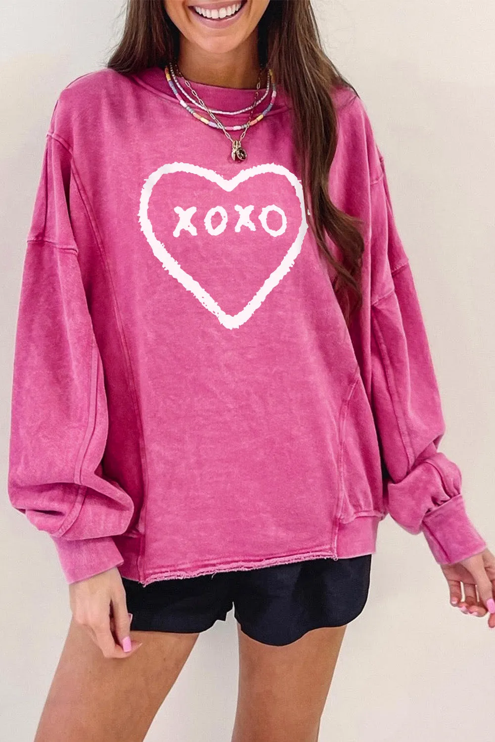 Barbie Style XOXO Heart Shaped Glitter Pullover Sweatshirt
