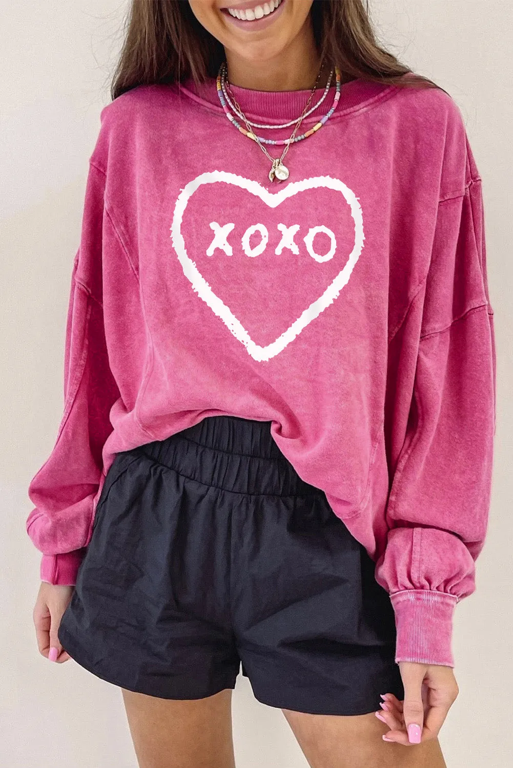 Barbie Style XOXO Heart Shaped Glitter Pullover Sweatshirt
