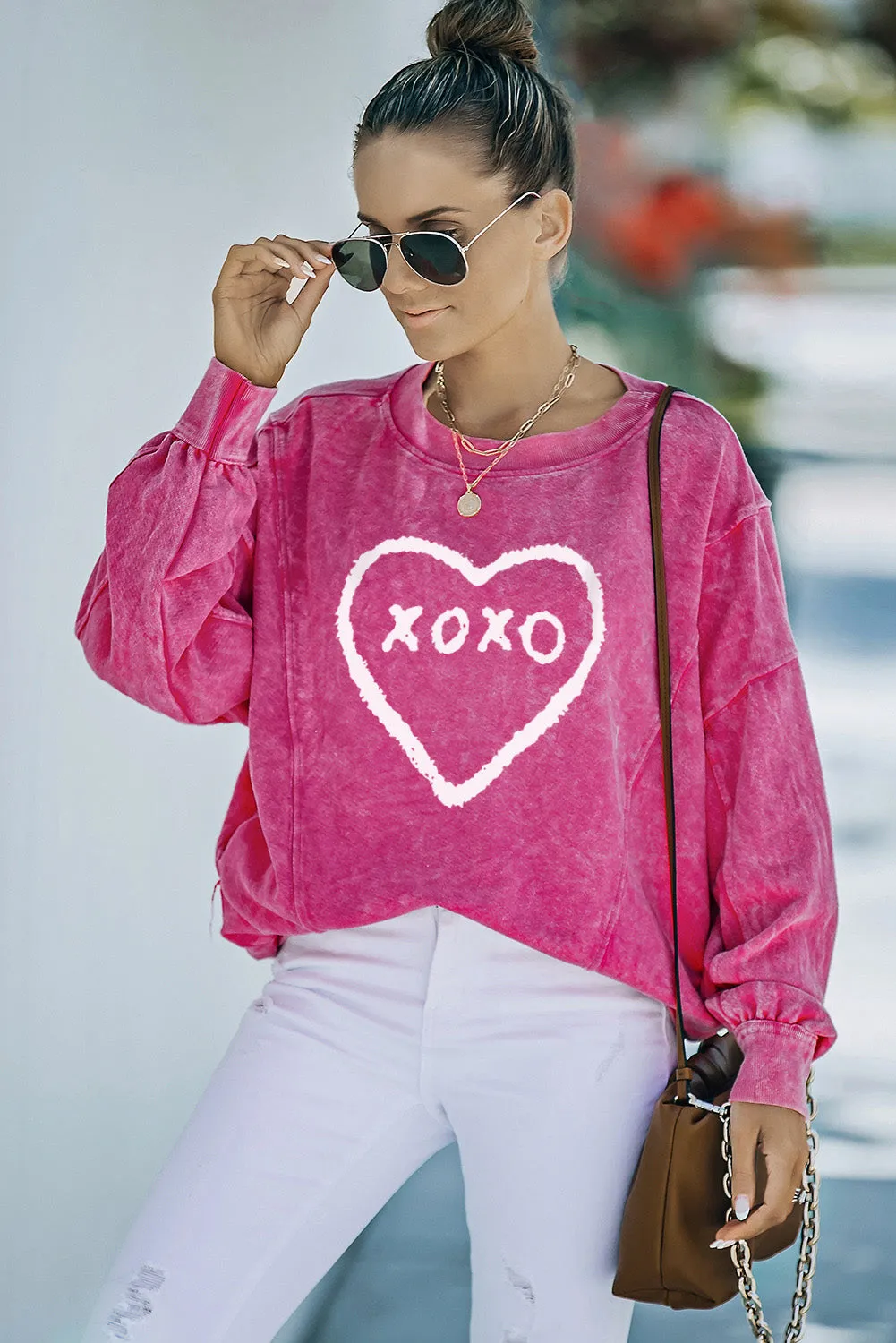 Barbie Style XOXO Heart Shaped Glitter Pullover Sweatshirt