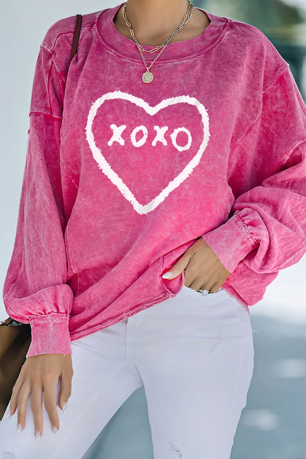 Barbie Style XOXO Heart Shaped Glitter Pullover Sweatshirt