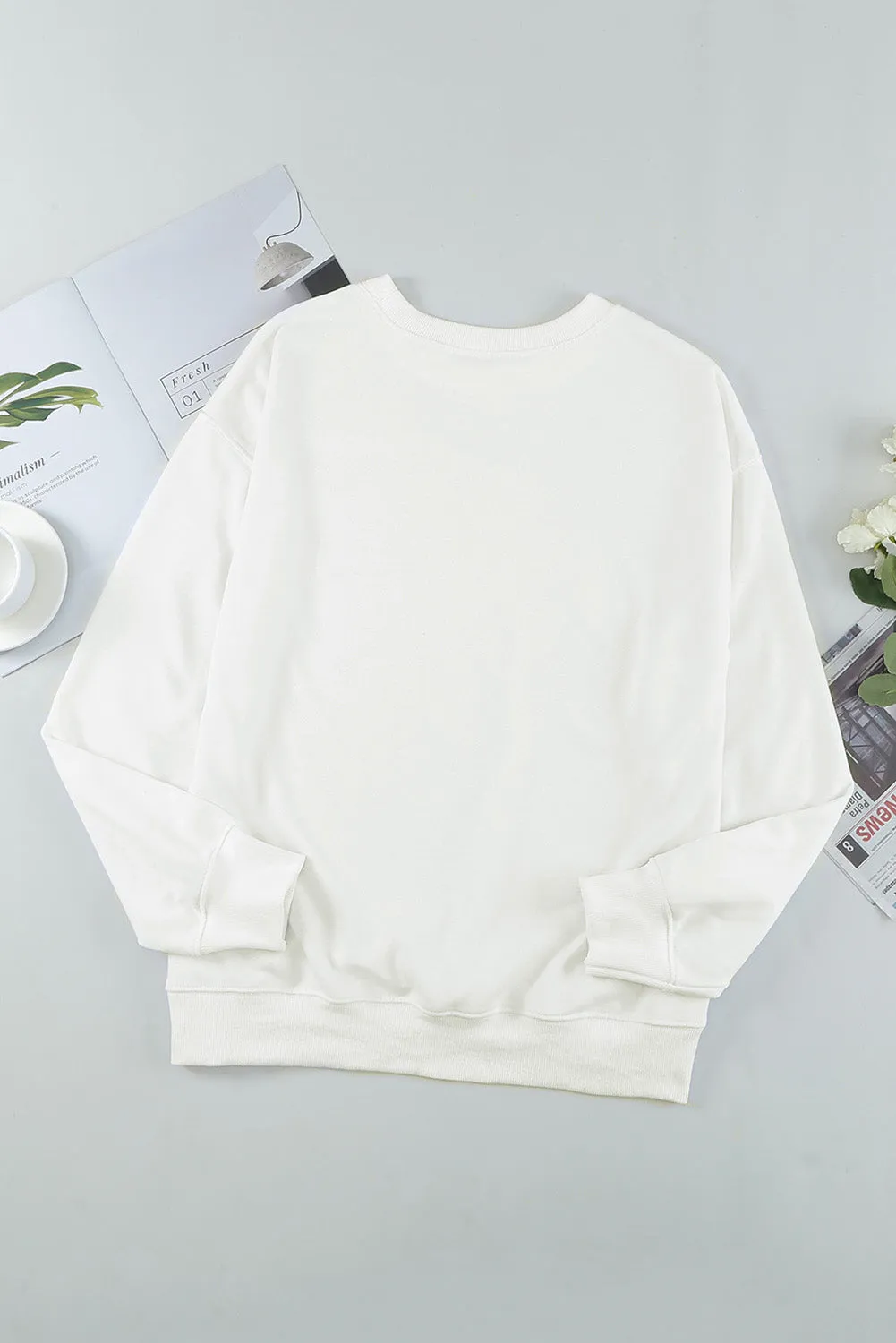 Beige THANK A FARMER Pattern Print Long Sleeve Sweatshirt