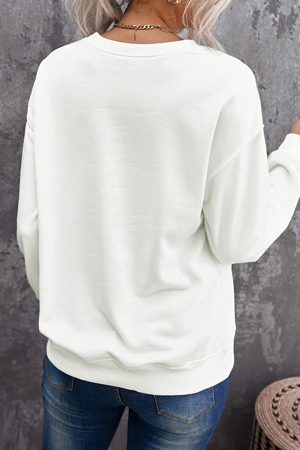 Beige THANK A FARMER Pattern Print Long Sleeve Sweatshirt