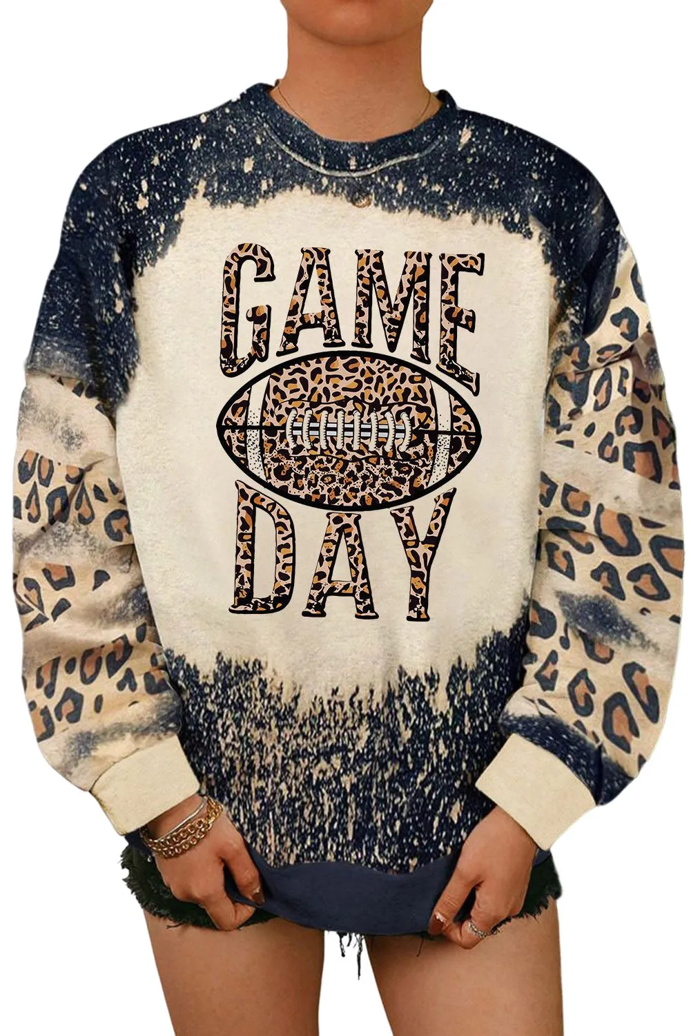 Black GAME DAY Leopard Rugby Print Graphic Sweatshirt