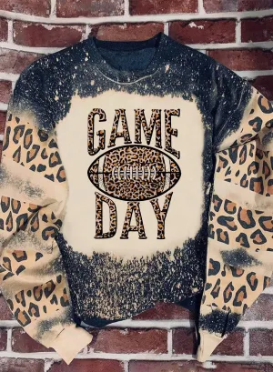 Black GAME DAY Leopard Rugby Print Graphic Sweatshirt
