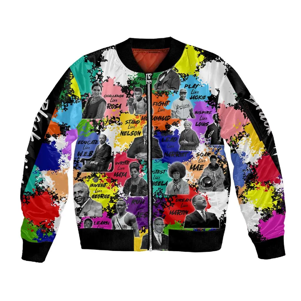 Black History Month African American Sleeve Zip Bomber Jacket Paint Splashes DT02