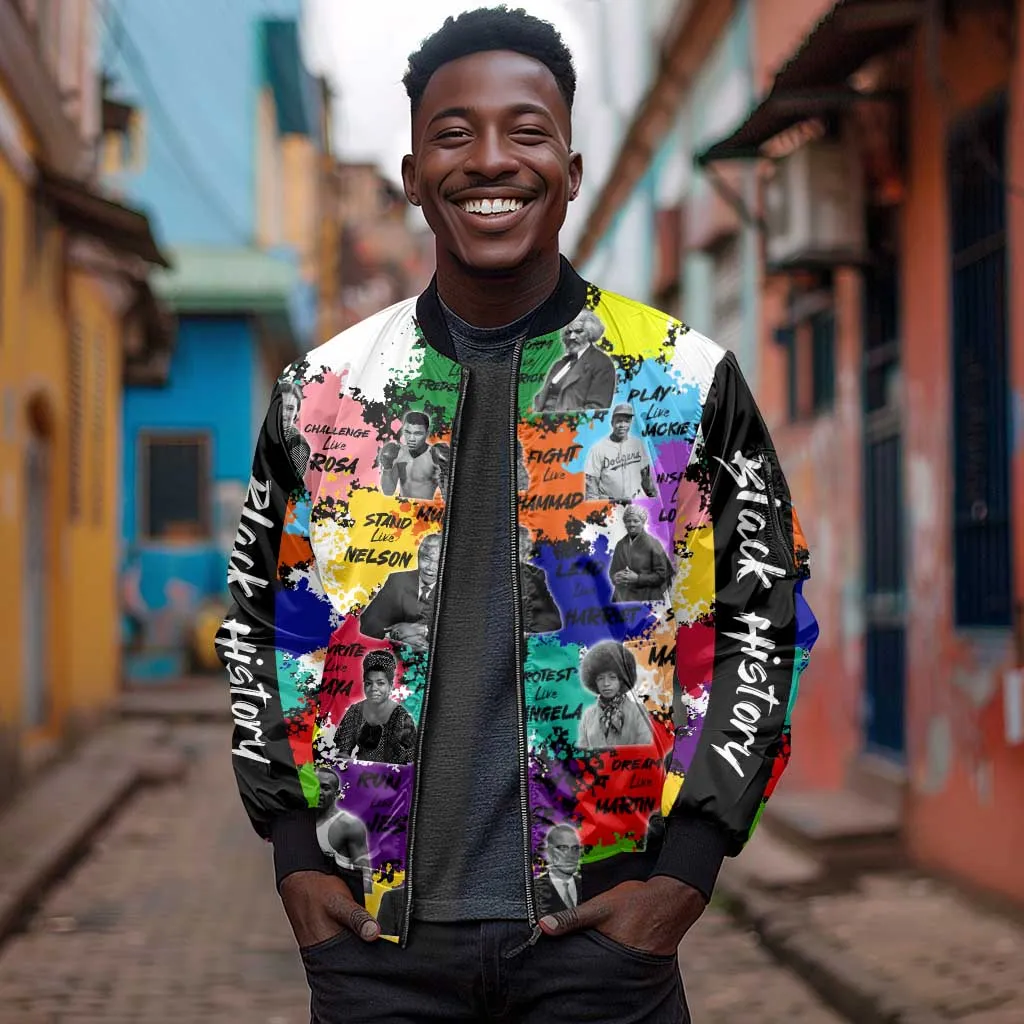 Black History Month African American Sleeve Zip Bomber Jacket Paint Splashes DT02