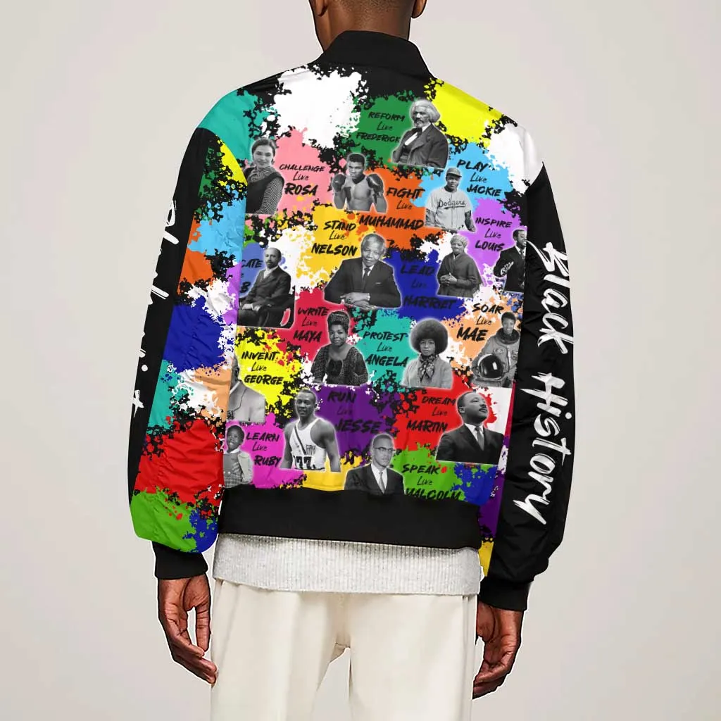 Black History Month African American Sleeve Zip Bomber Jacket Paint Splashes DT02