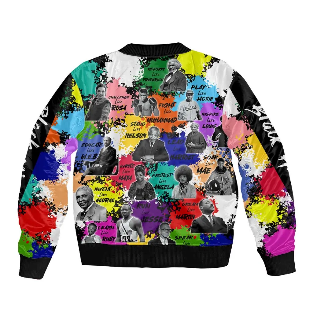 Black History Month African American Sleeve Zip Bomber Jacket Paint Splashes DT02