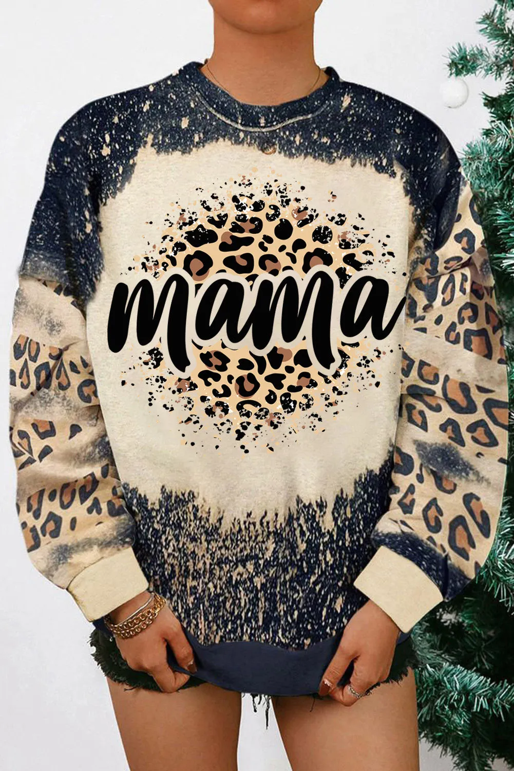 Black mama Leopard Bleached Print Sweatshirt