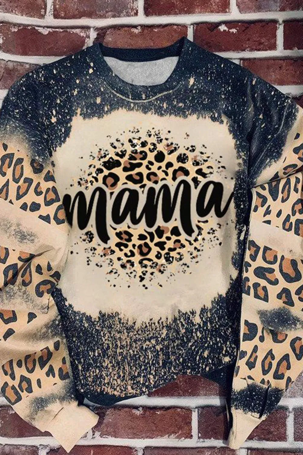 Black mama Leopard Bleached Print Sweatshirt