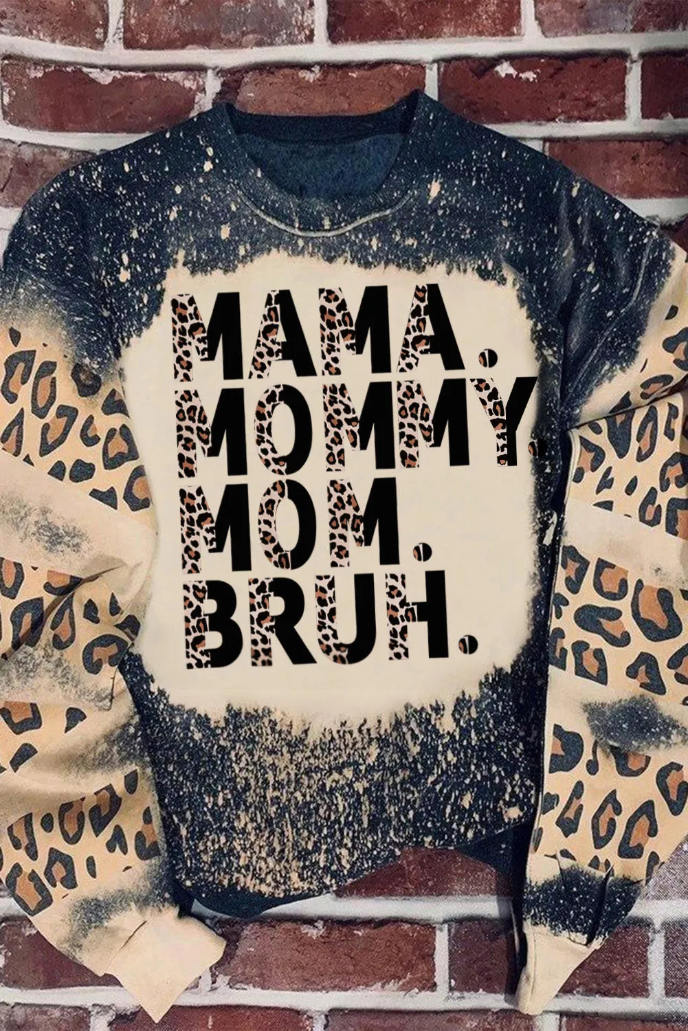 Black MAMA MOMMY MOM BRUH Bleached Tie-dye Pullover Sweatshirt