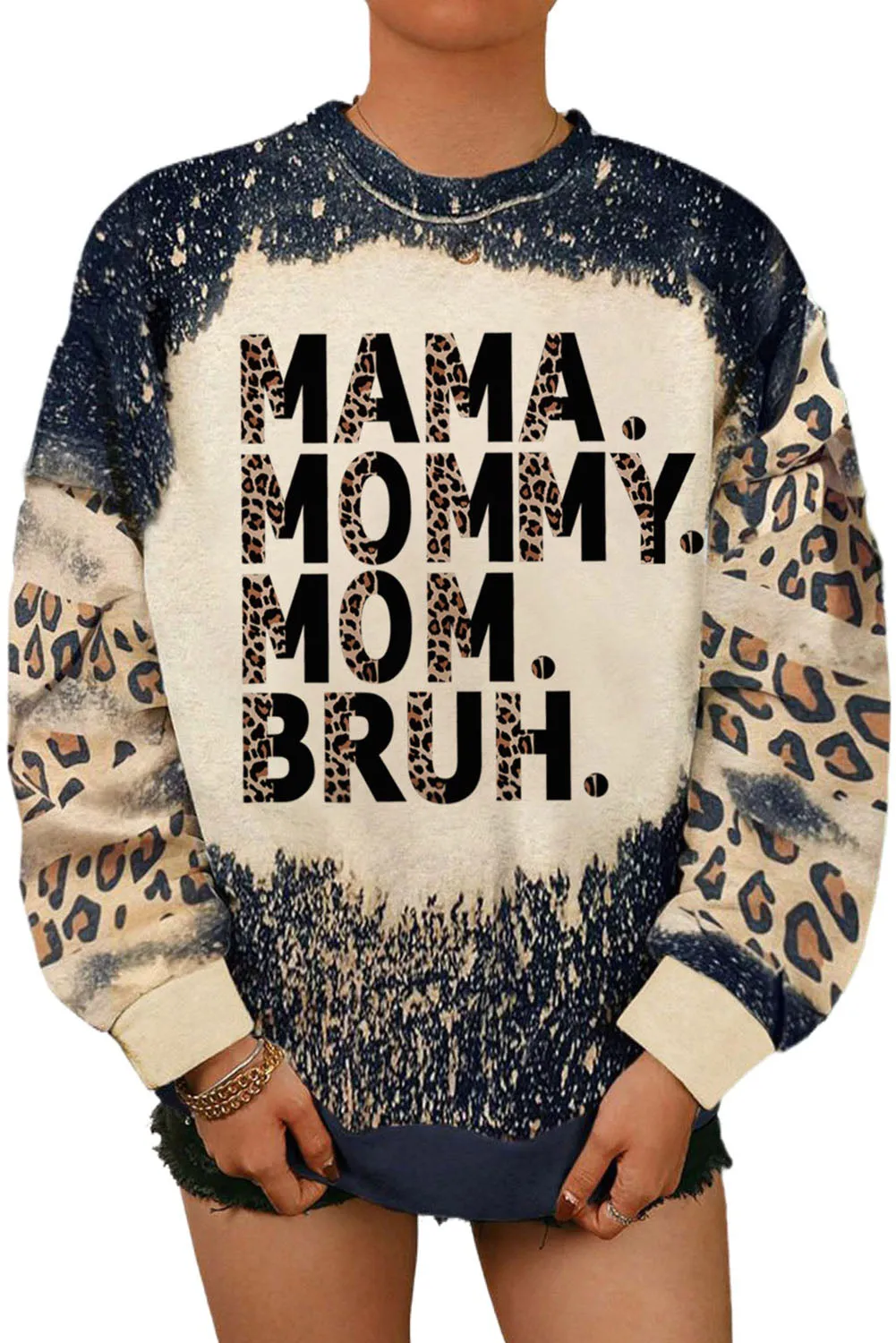Black MAMA MOMMY MOM BRUH Bleached Tie-dye Pullover Sweatshirt