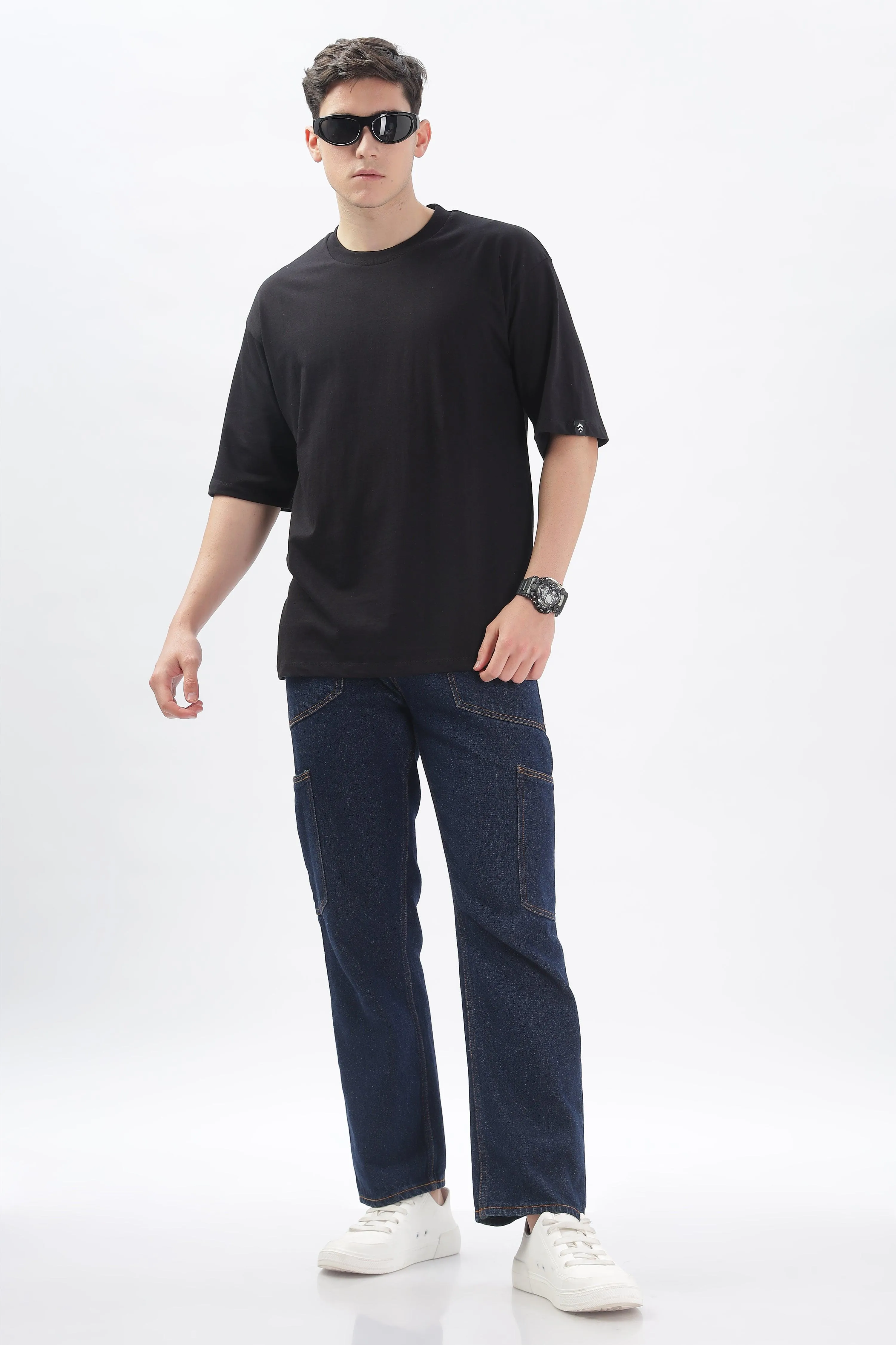 Black Oversized Solid T-shirt