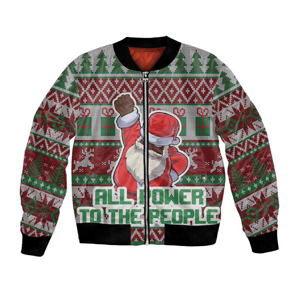 Black Santa Fist Christmas Africa Bomber Jacket All Power to the People DT03
