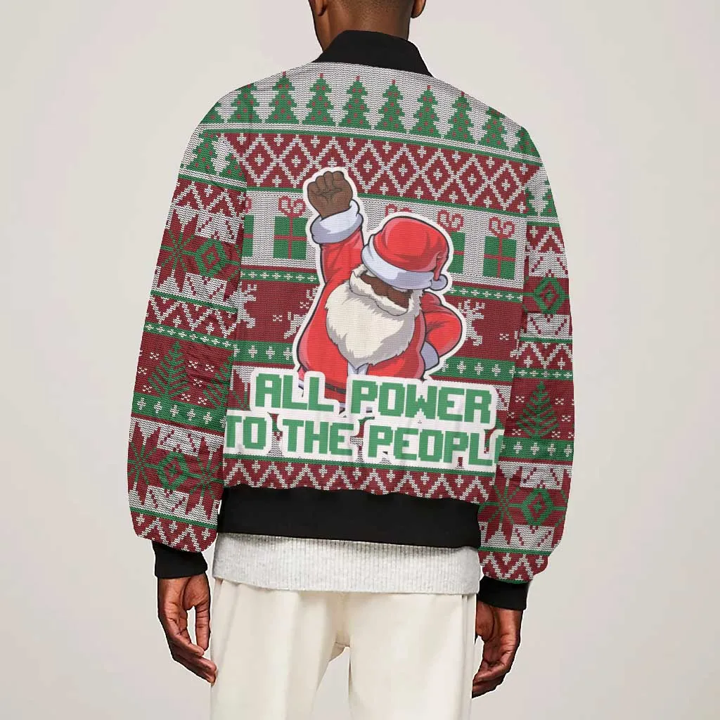 Black Santa Fist Christmas Africa Bomber Jacket All Power to the People DT03