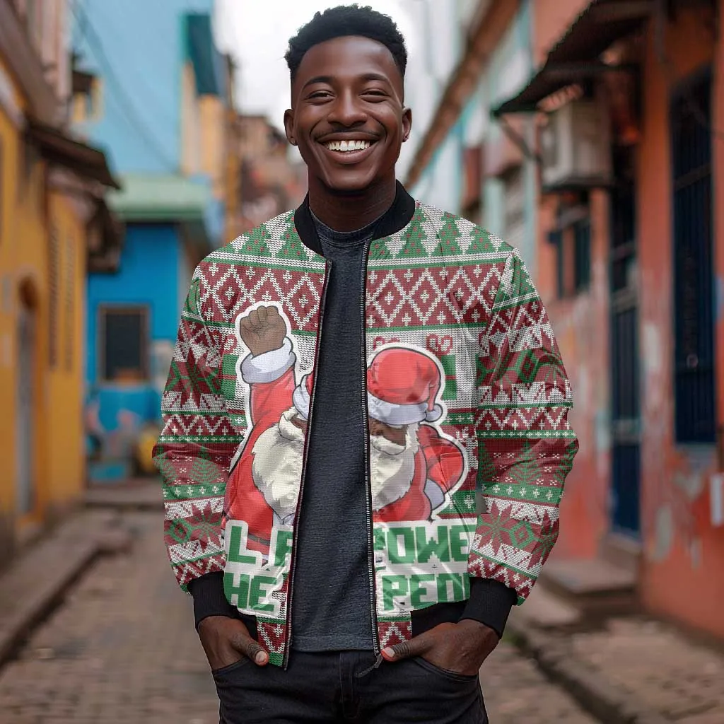 Black Santa Fist Christmas Africa Bomber Jacket All Power to the People DT03