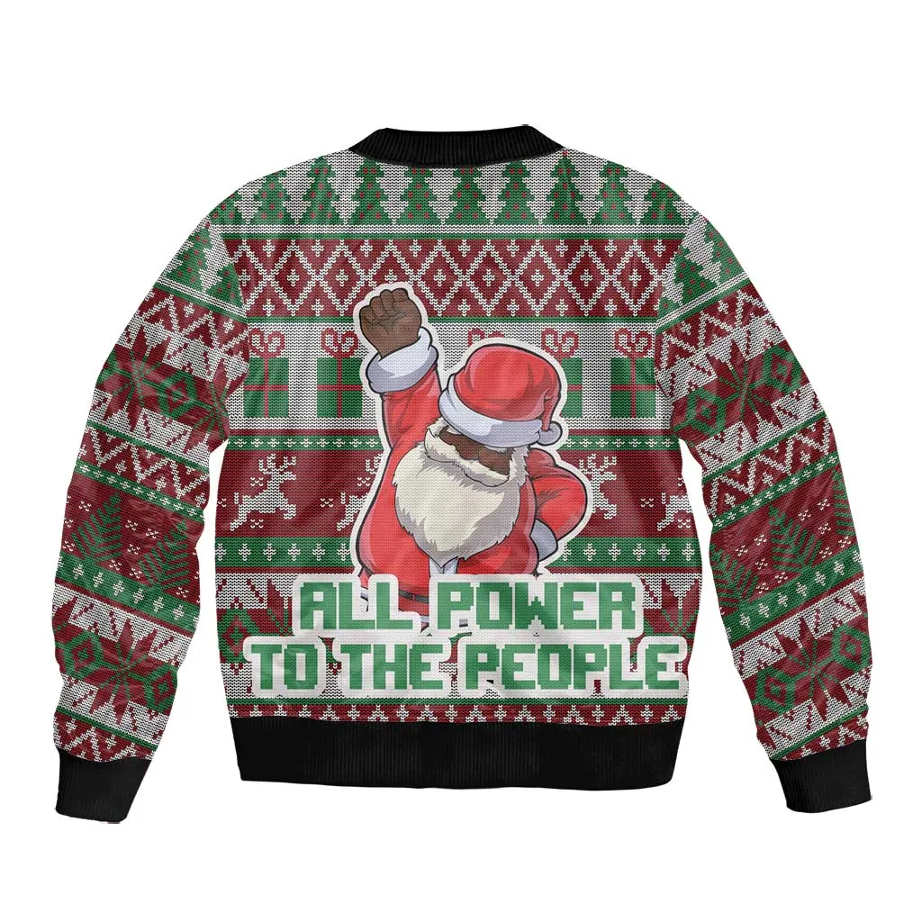 Black Santa Fist Christmas Africa Bomber Jacket All Power to the People DT03