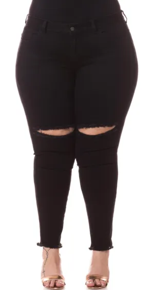 BLACK SEMI-RIPPED JEANS
