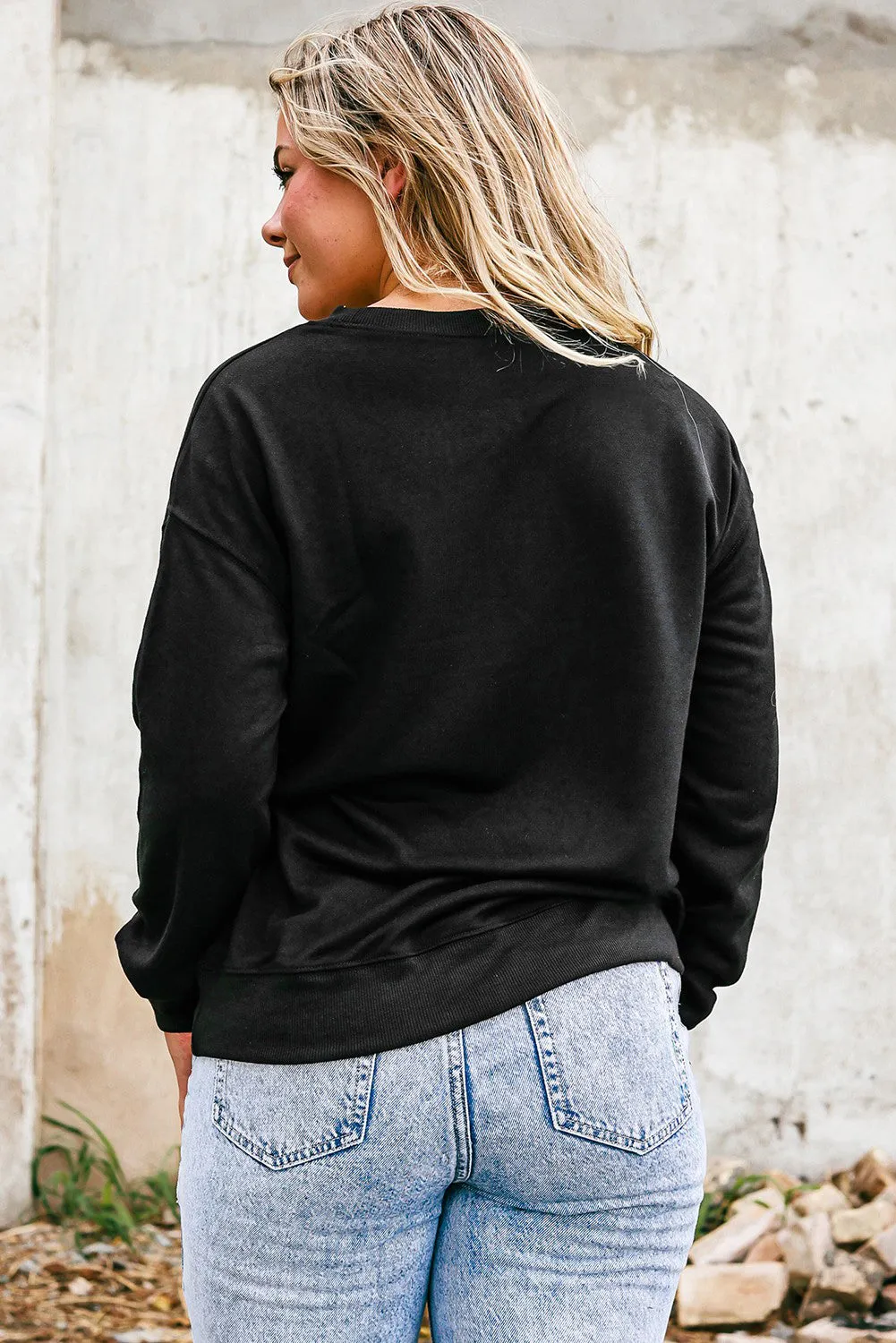 Black Thankful & Blessed Long Sleeve Pullover Sweatshirt