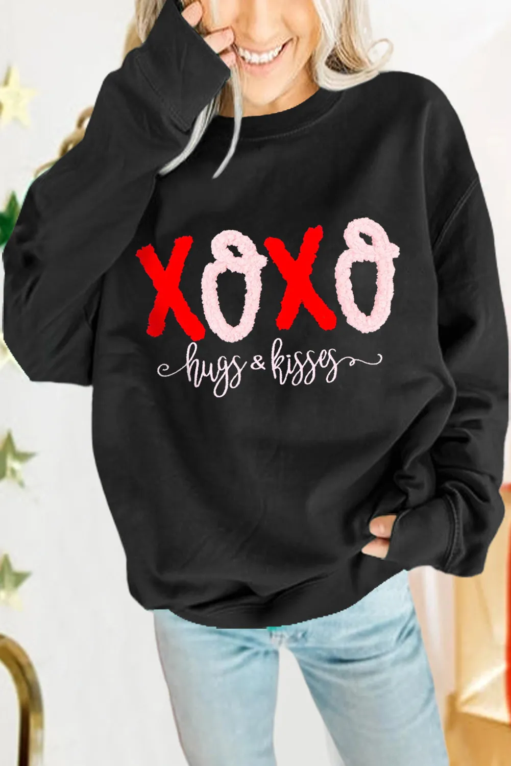 Black Valentines XOXO Graphic Pullover Sweatshirt