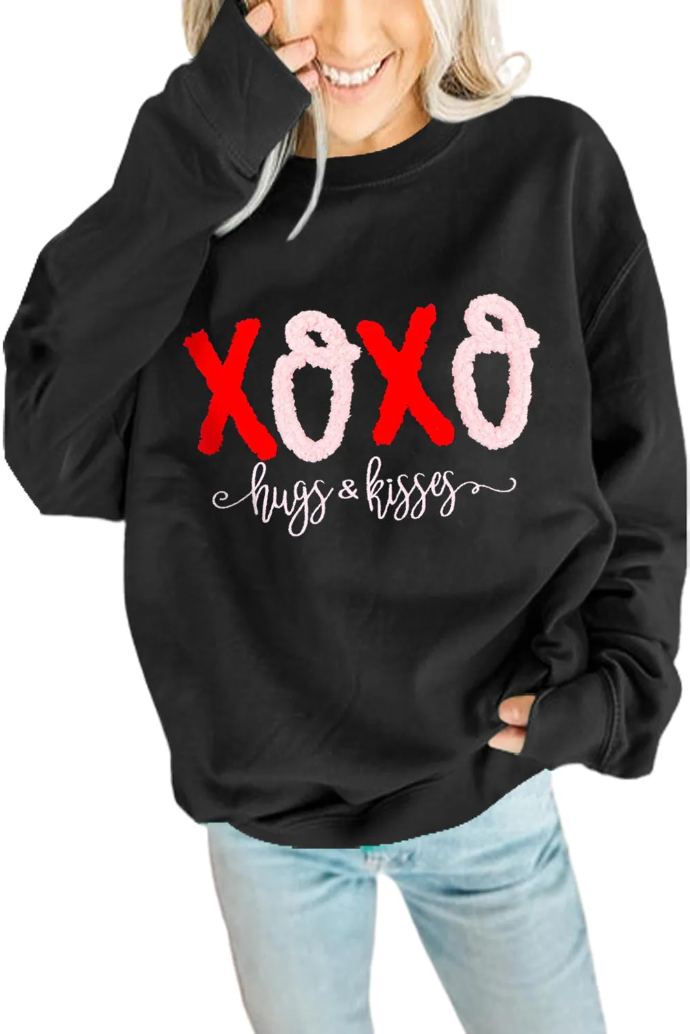 Black Valentines XOXO Graphic Pullover Sweatshirt