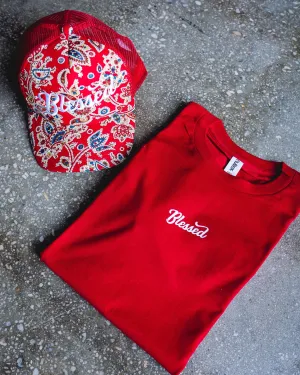 Blessed Adult Box T-Shirt & Red Paisley Trucker Bundle