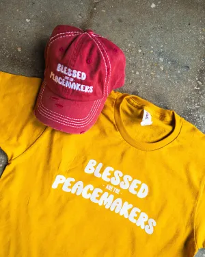 Blessed Are The Peacemakers Adult Box T-Shirt & Maroon Pigment Distressed Hat Bundle