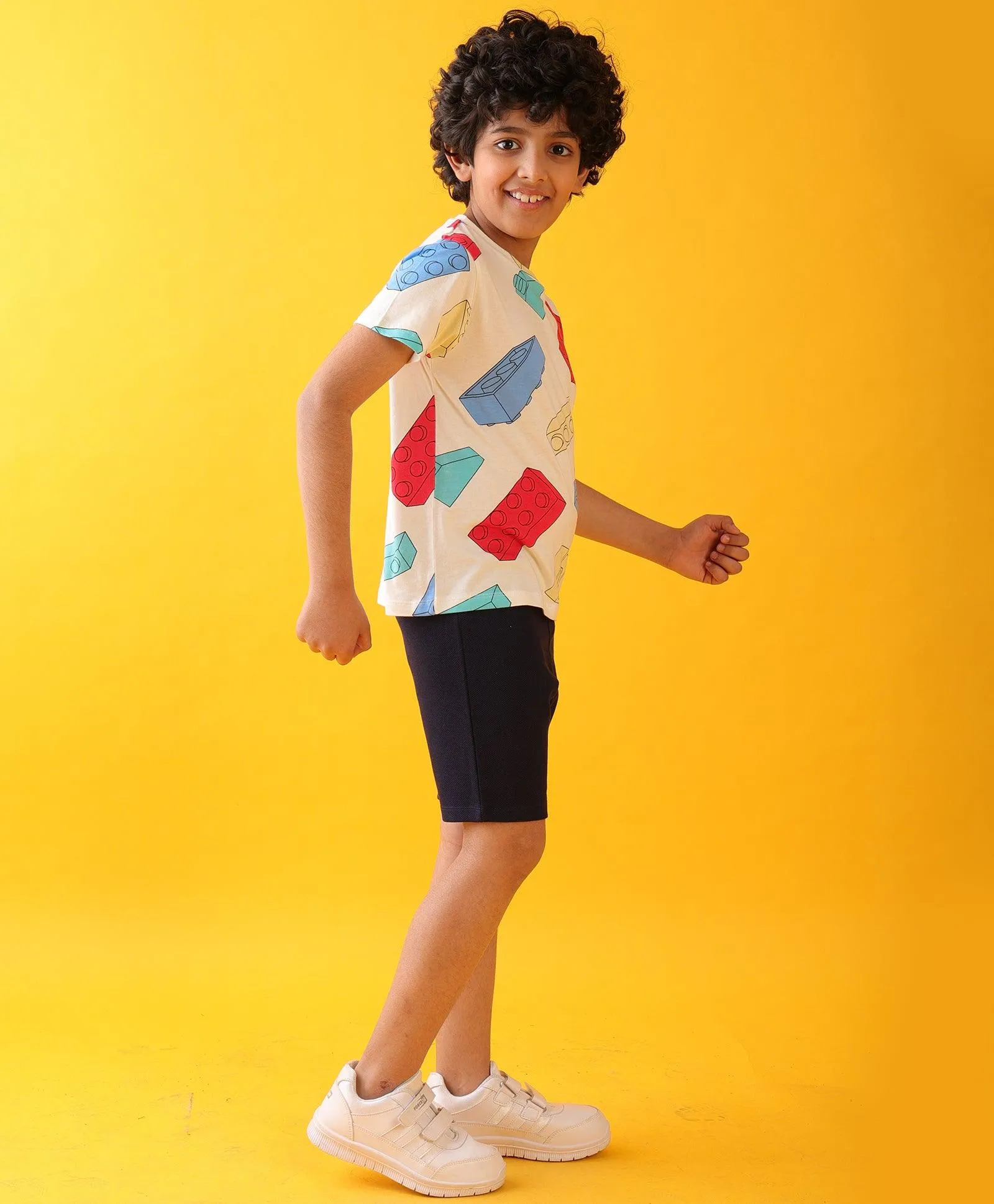 BLOCK BUILDER DENIM BOYS SHORTS SET - WHITE/DENIM