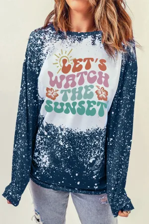 Blue LET\'S WATCH THE SUNSET Graphic Bleached Sweatshirt