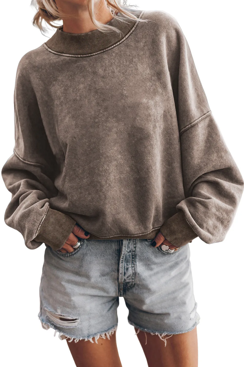 Brown Drop Shoulder Crew Neck Pullover Sweatshirt