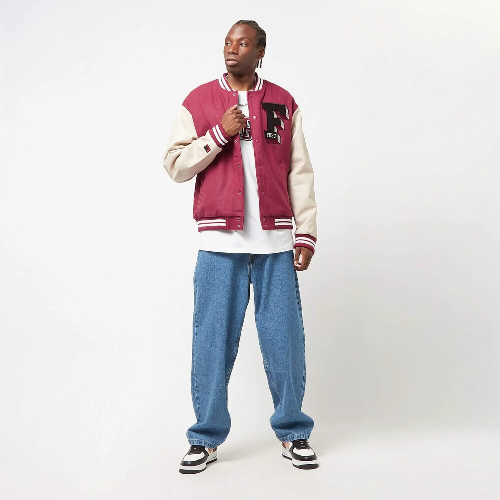 Bunda bomber FUBU College Varsity Jacket červená/krémovo-biela