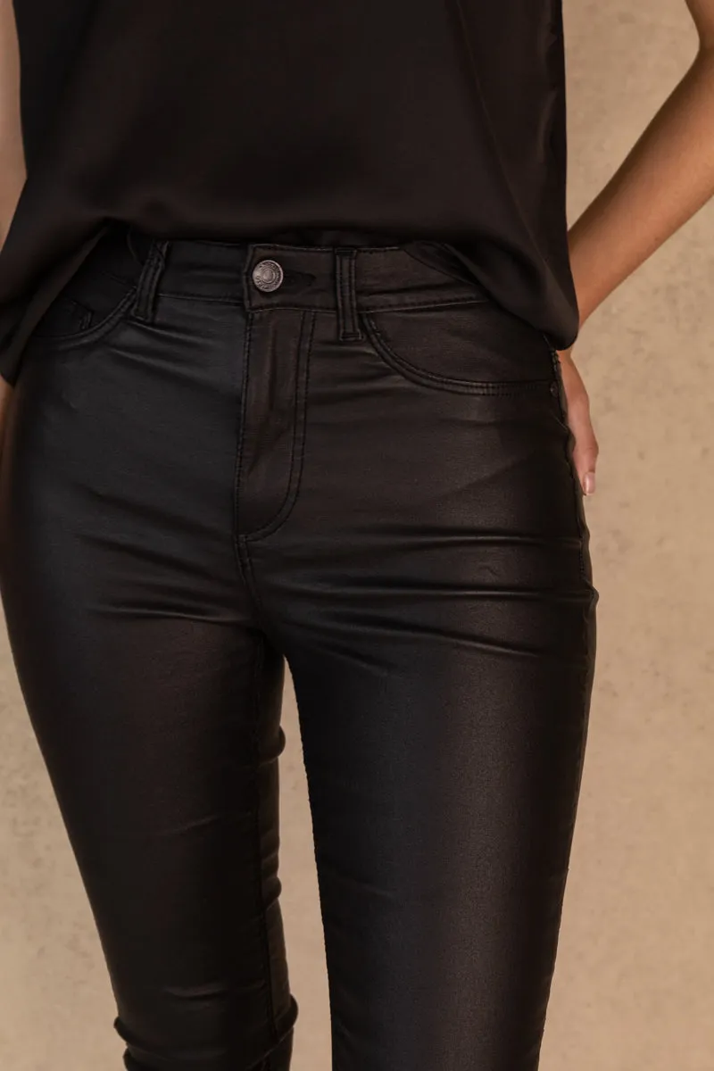 Callie High Waisted Skinny Coated Black Jeans