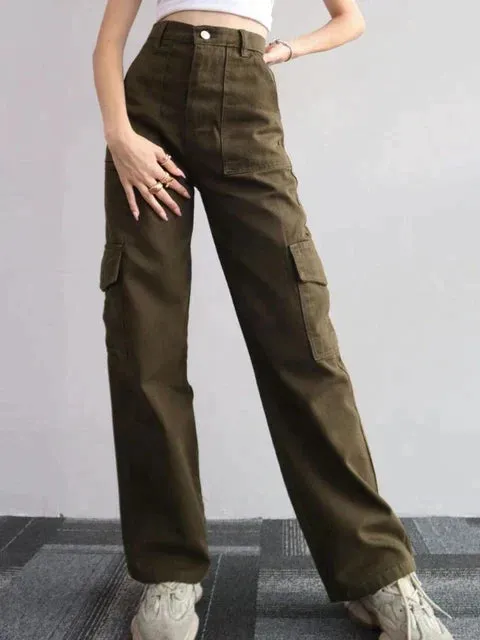 Cargo-Stil Flared Jeans mit weitem Bein