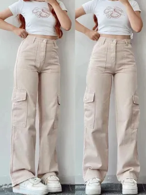 Cargo-Stil Flared Jeans mit weitem Bein