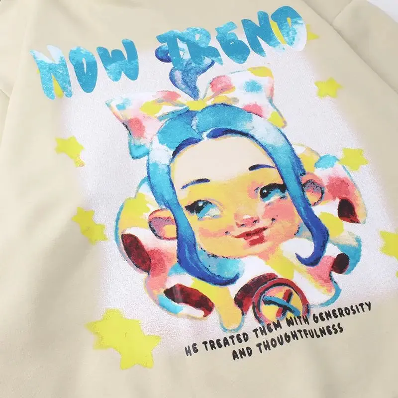 Cartoon Girl Star Graphic Hoodie for Y2K Streetwear Style
