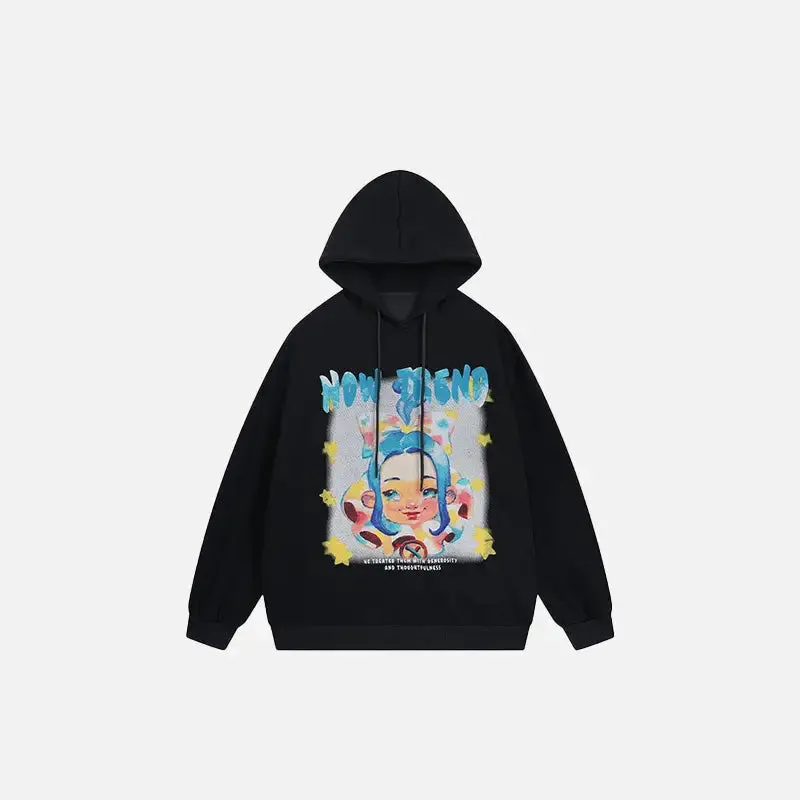 Cartoon Girl Star Graphic Hoodie for Y2K Streetwear Style