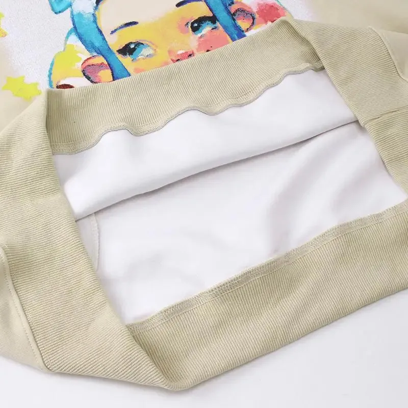 Cartoon Girl Star Graphic Hoodie for Y2K Streetwear Style