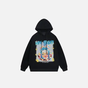 Cartoon Girl Star Graphic Hoodie for Y2K Streetwear Style