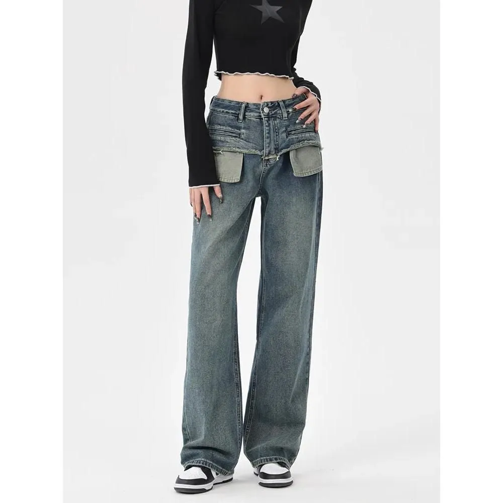 Chic Vintage Distressed High-Waist Straight Leg Women's Jeans